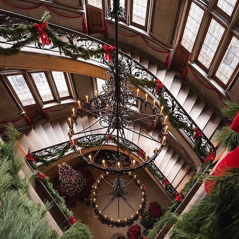 'Tis the Season at Biltmore. Take a look at this gorgeous view down the Grand Staircase. #Biltmore #Christmas #holiday #garland #ribbon #bows #decorations : @erichaggart. Use the hashtag #visitasheville for a chance to be featured on Facebook, Instagram, and Twitter! Hotel Banquet Hall, Biltmore Christmas, Garland Ribbon, Christmas Towns, Biltmore House, Holiday Garland, Beautiful Places To Live, The Biltmore, Biltmore Estate