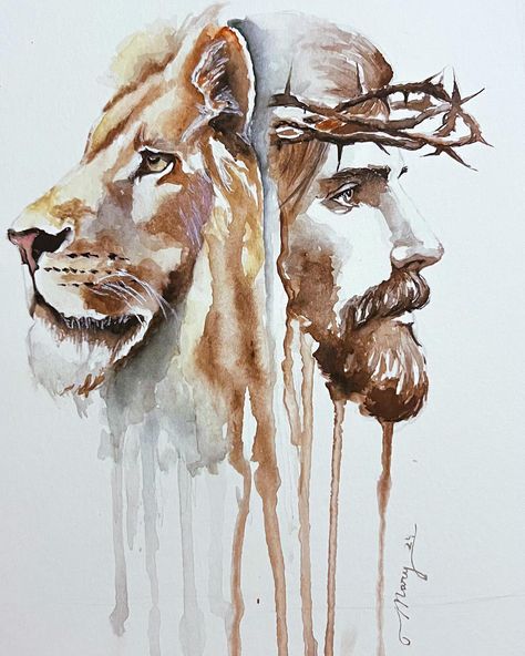 I’m so proud of this one 🥹 The Lion of Judah If anyone wants to purchase this painting please let me know. It was in the spur of the moment but I would be happy to sell it if anyone wants it. #christianart #watercolor #jesus Watercolor Jesus Painting, Jesus Painting Canvases, Lion Watercolor Painting, Jesus Art Drawing, The Lion Of Judah, Lion And Lamb, Lion Painting, Bible Illustrations, Painting Canvases