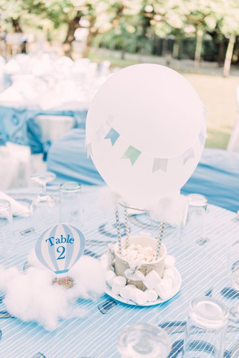 Onederful Hot Air Balloon, Hot Air Balloon Party Theme Decoration, Hot Air Ballon Party Backdrop, Air Baloons Decoration Diy, Hot Air Balloon Centerpiece Baby, Hot Air Balloon Balloons, Hot Air Balloon 1st Birthday Party Boy, Sky Decorations Party, Hot Air Balloon First Birthday Party