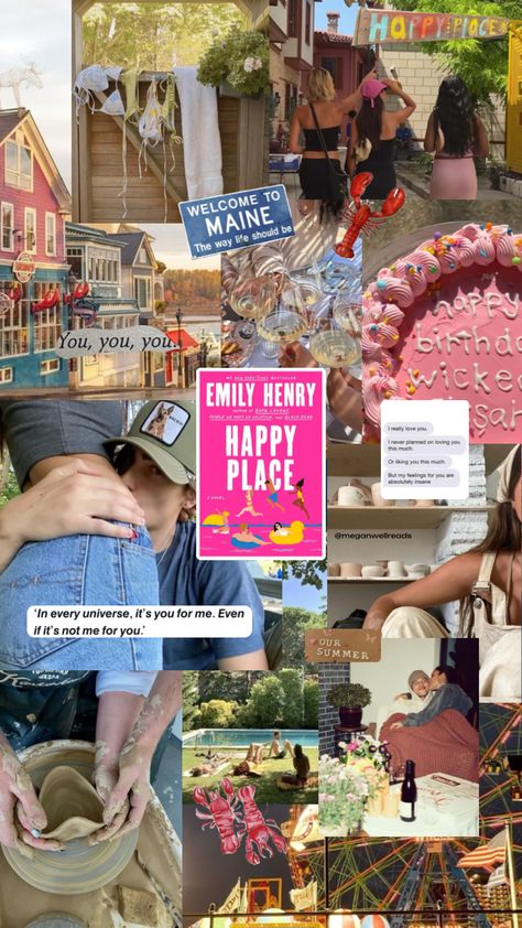 happy place by emily henry #happyplace #happyplaceemilyhenry #emilyhenry #harrietkilpatrick #wynconnor #harrietwyn Happy Place Emily Henry, Romcom Books, Emily Henry, Collage Book, Book Log, Unread Books, Summer Books, Romantic Books, Book Posters