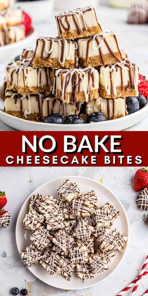 These no-bake cheesecake bites are the perfect dessert for a sweet treat during the holiday season, especially for Christmas. They're homemade and super easy to make, with a simple recipe that anyone can follow. Whip them up in no time for a delicious and festive addition to your holiday parties! Everyone will love them. Minimal Ingredient Desserts, No Bake Mini Cheesecake, No Bake Cheesecake Bites, Best No Bake Cheesecake, Chocolate Cheesecake Bites, Cheesecake Bites Recipe, Easy No Bake Cheesecake, American Legion, Christmas Foods