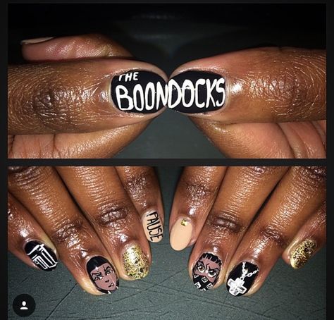 Boondocks Nail Art, Boondocks Nails, Blm Nails, New Emojis, The Boondocks, Anime Nails, Almond Nails Designs, Nail Design Ideas, Stiletto Nails