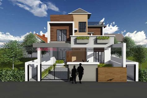 Space optimized, Modern 3 BHK House Plan and Front Elevation Design 4 Bhk House Plan, Indian House Designs, 3 Bhk House Plan, Two Floor House, House Design 3d, Bedroom Indian, North Facing House, Indian House Design, New Modern House