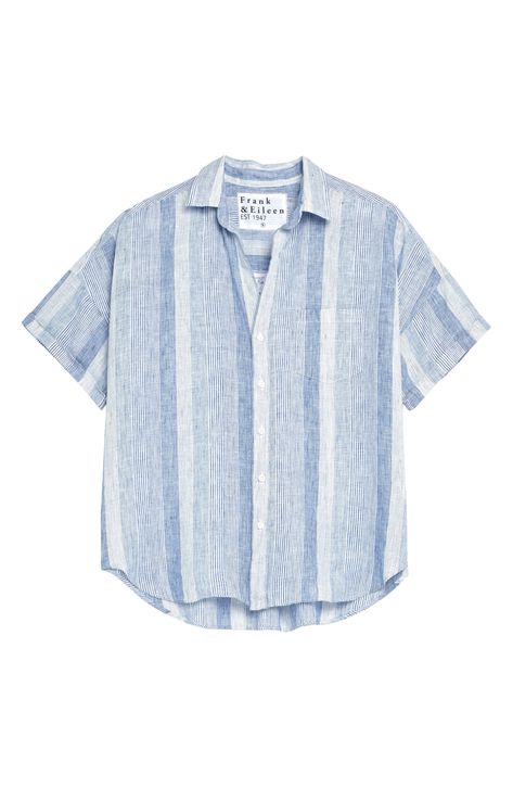 Frank & Eileen Stripe Short Sleeve Linen Button-Up Shirt available at #Nordstrom Band Collar Blouse, 80s Outfits, Short Sleeve Linen Shirt, Going Shopping, Closet Update, Frank & Eileen, 80s Outfit, Aesthetic Shirts, Umbrella Academy