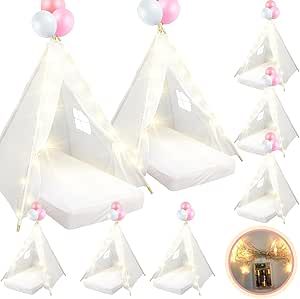 8 Pack Kids Teepee Tent Bulk with Light Air Mattress and Fitted Sheet, Natural Cotton Toddler Teepee Play Indoor Tent Washable Tent for Girls Boys Slumber Sleepover Birthday Party(White) Birthday Tents Sleepover, Birthday Party Tents, Tents For Sleepovers, Tent Sleepover Party, Tipi Party, Toddler Play Tent, Indoor Tent For Kids, Toddler Teepee, Spa Sleepover Party