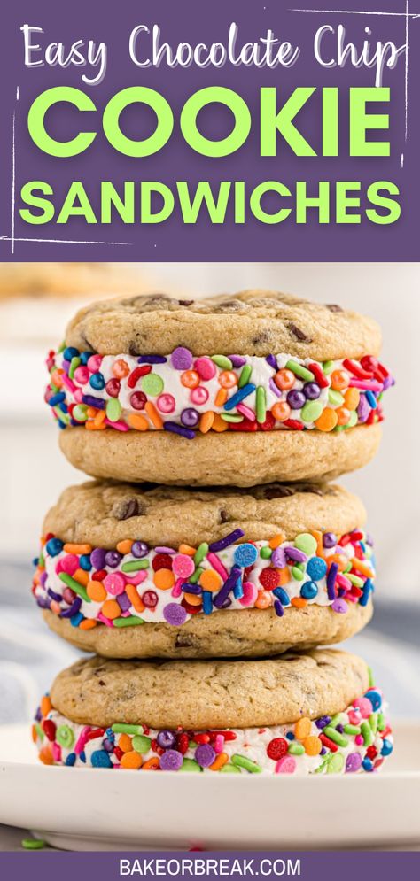 These Easy Chocolate Chip Cookie Sandwiches offer a nostalgic yet innovative take on the classic, featuring a generous layer of frosting. They're guaranteed crowd-pleasers, suitable for parties, gifts, or any baking adventure. You'll find them ideal for multiple occasions! Chocolate Chip Cookies Sandwich, Chocolate Chip Ice Cream Sandwich, Chocolate Chip Cookie Sandwich, Chocolate Chip Sandwich Cookies, Easy Chocolate Chip Cookie, Cookie Sandwich Recipes, Cookie Sandwich, Cookie Sandwiches, Ice Cream Cookie Sandwich