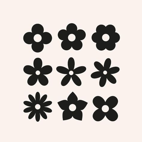 Vector cute simple flowers basic floral ... | Premium Vector #Freepik #vector #rose-silhouette #simple-floral #flower-icon #vintage-floral Simple Flower Drawing, Simple Flower Design, Flower Symbol, Flower Silhouette, Flower Icons, Simple Icon, Flower Pattern Design, Cartoon Flowers, Cute Flowers