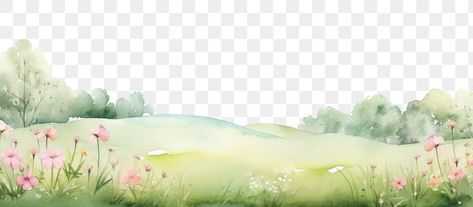 Watercolor Grass Field, Border Painting, Secret Garden Watercolor, Fairy Forest Watercolor, Watercolor Tree Png, Grass Watercolor, Spring Border, Watercolour Flowers Png, Clean Flowers