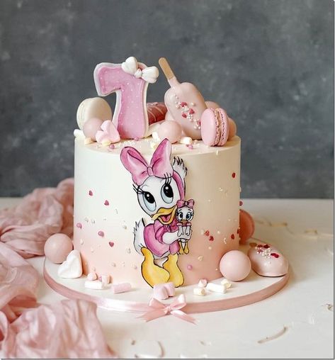 Choc Drip Cake, Daisy Duck Cake, Webby Vanderquack, Daisy Cake, Cube Cake, Baby First Birthday Cake, Daisy Cakes, Bolo Minnie, Baby Daisy