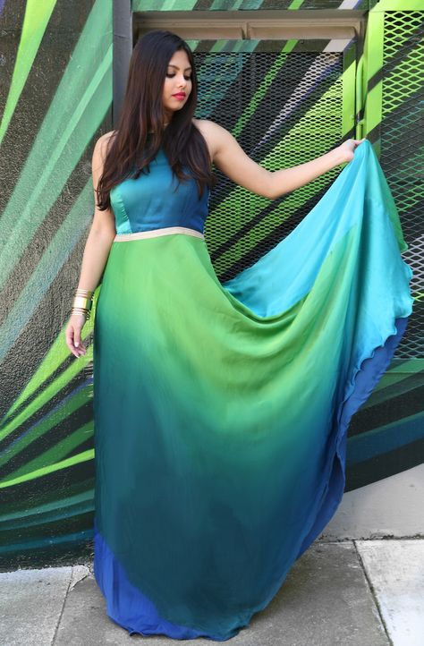 This ombre maxi dress is love! The smooth texture, flowy silhouette and above all bright colors. #summerdress #maxidress #fashion #lifestyle Elegant Ombre Maxi Dress For Summer, Ombre Dress Green, Luxury Ombre Maxi Dress For Party, Luxury Ombre Maxi Dress For Women, Ombre Maxi Dress, Green Ombre, Stylish Dress Book, Affordable Clothes, Unique Outfits