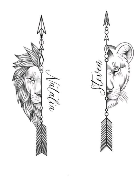 Lion And Arrow Tattoo, Lion With Arrow Tattoo, Lion Arrow Tattoo Design, Arrow With Lion Tattoo, Lion Arrow Tattoo, Couples Lion Tattoo, Wolf Tattoo Forearm, Lion Art Tattoo