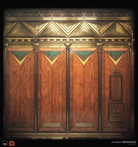 Art Deco Elevator, Elevator Interior, Eclectic Style Decor, Art Deco Door, Theatre Interior, Geometric Tiles, Art Deco Architecture, Estilo Art Deco, Art Deco Interior