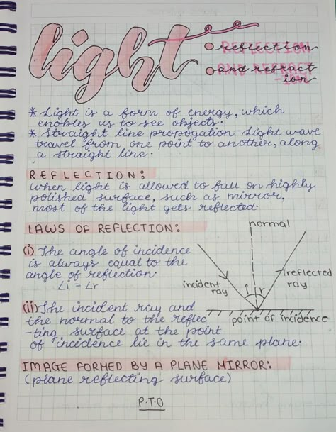 So, this is a really cute and aesthetic style of writing notes. With this you can make your notes look aesthetic and modern. Class 10 Light Notes, Physics Light Notes, Class 10 Science Notes Physics Light, Light Physics Notes, Physics Notes Grade 10, Light Class 10 Notes, Physics Notes Aesthetic Class 10, Life Processes Class 10 Notes Aesthetic, Aesthetic Notes Physics