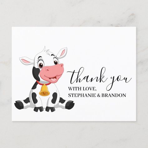 Cow Baby Cute Thank You Card Animated Cow, Cow Diy, Thank You Ideas, Cow Card, Cute Thank You Cards, Cartoon Cow, Baby Cow, Baby Cows, Baby Shower Thank You