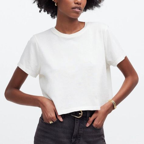 Madewell Softfade Cotton Boxy Crop Tee Short Sleeve Lighthouse White Nwt Xxs Cropped At Just The Right Length To Hit The Waistband Of High-Rise Jeans, This Crewneck Tee Is A Buy-In-Bulk Essential. And, Crafted From Our Tissue-Light Softfade Cotton, It Feels Broken-In From The Very First Wear. - Condition ~ New With Tags - Size: Xxs / Xx-Small - Color: Lighthouse / White - Material: 100% Cotton - Relaxed Fit - Short Sleeves - Crew Neck - Boxy Silhouette - Cropped Length - Machine Wash - Imported - Style# Ng580 Madewell Shirts, Vintage Tee Shirts, Colorful Crop Tops, Marled Sweater, Striped Sleeve, Short Sleeved Sweaters, T Shirt And Shorts, Striped Tee, Crop Tee