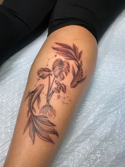 Pond Tattoo Sleeve, Koi Fish And Flower Tattoo, Koi Fish Pisces, Flash Ideas, Pisces Constellation, Koi Fish Tattoo, Plant Tattoo, Fish Tattoo, Tattoo Sleeve Designs