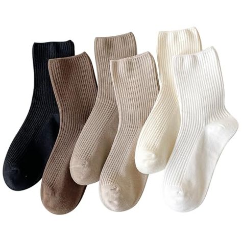 COZYOFFI 6 Pairs Women's Crew Socks Casual Aesthetic Socks Neutral Cotton Fall Socks for Women Girls Gifts (C01-Solid Color) Comfortable Durable Sports Socks, Trendy Cotton Sports Socks, Sporty Everyday Cotton Socks, Non-slip Casual Sports Socks, Aesthetic Socks, Affordable Non-slip Sports Socks, Fall Socks, Women Crew Socks, Socks For Women