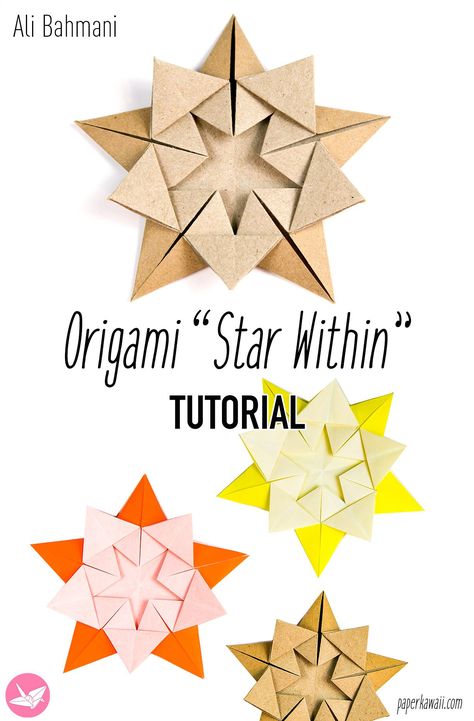 origami star within paper kawaii PIN Paper Folded Stars, Folding Paper Stars, Star Origami Easy, Origami Stars Step By Step, Origami Tiles, Winter Origami, Oragami Star, Origami 3d Star, Origami Idea