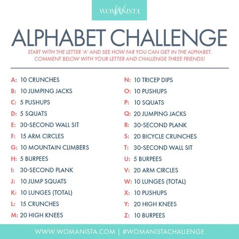 Alphabet challenge. A-Z for time. Lbt Workout, Alphabet Workout, Transformation Du Corps, Alphabet Challenge, Tennis Fitness, Effective Ab Workouts, Workout Games, Ab Workouts, Transformation Body