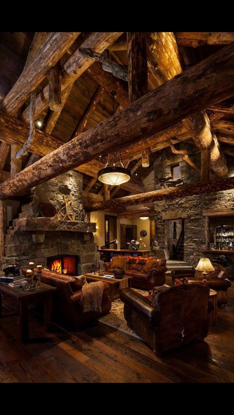 Love Cabin Style Living Room, Men Masculine, Log Cabin Living, Log Cabin Interior, Cabin Living Room, Log Cabin Designs, Rustic Log Cabin, Cozy Living Spaces, Cabin Interiors