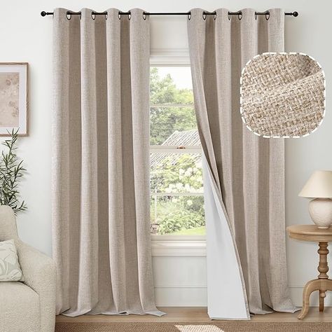 Amazon.com: Lajode Beige 100% Blackout Linen Curtains for Living Room 84 Inch Length 2 Panels Set, Faux Linen Thermal Insulated Light Blocking Curtains for Bedroom, Bronze Grommet Boho Window Drape Each 52" Wide : Home & Kitchen Bedroom Curtain Ideas Master Modern, Light Beige Curtains, Room Curtains Bedroom Ideas, Boho Curtains Living Room, Bedroom Curtains Ideas, Linen Curtains Bedroom, Beige Curtains Living Room, Curtains For Bedroom Window, Linen Curtains Living Room