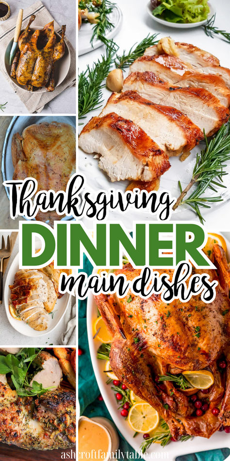 Collage of Thanksgiving dinner main dish ideas. Thanksgiving Beef Dishes, Ham Recipes For Thanksgiving, Meat Dishes For Thanksgiving, Turkey Dinner Ideas Thanksgiving, Thanksgiving Meats Dishes, Thanksgiving Meat Dishes, Thanksgiving Meats, Roasted Whole Turkey, Main Dishes For A Crowd