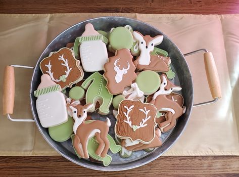 Deer Cookies, Deer Baby Shower Boy, Oh Deer A Little Buck Is Almost Here, Baby Shower Cake Designs, Woodland Baby Shower Decorations, Deer Baby Showers, Baby Shower Drinks, Nature Baby Shower, Simple Baby Shower