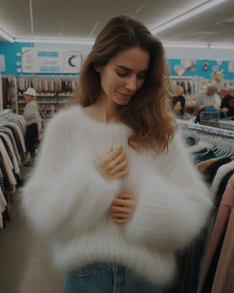 White Fuzzy Sweater Outfits, Fluffy Sweater Outfit, Fuzzy Sweater Outfit, Mohair Sweaters, Fuzzy Mohair Sweater, Fluffy Art, Woman Sweater, Fluffy Sweater, Angora Sweater