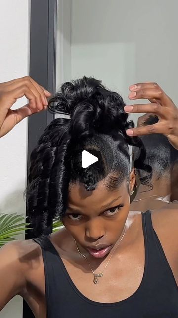 Zoliswa Mahlobo on Instagram: "Sanibonani   I come back 😂❤️ Here is a cute classic messy bun using affordable hair  A full tutorial is available on my YouTube channel , the link is on my bio   #hairstyles #hairstyleideas #hairtutorial #bun #messybun #bangs #hair" Messy Top Knot With Bangs, Messy Bun Two Strands, Pin Curl Bun Updo Wedding Hairstyles, Hairstyle For Mock Neck Dress, Two High Buns Natural Hair, Natural Low Buns For Black Hair, Curly Ponytail With Bangs Black Women, Messy Bun With Swoop, Hairstyles With Two Buns