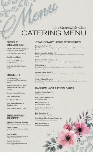 Catering Menu Templates That Are Easy To Customize - MustHaveMenus Banquet Menu Ideas, Catering Menu Design, Breakfast Menu Design, Cocktail Book Design, Brunch Catering, Breakfast Catering, Gourmet Catering, Catering Display, Event Menu