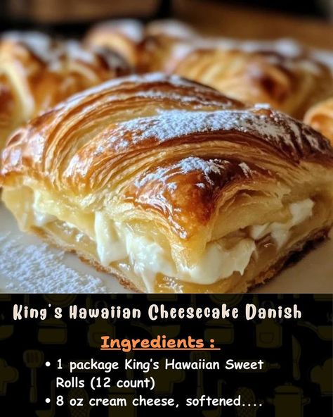 Hawaiian Cheesecake Danish, Cheesecake Danish, Hawaiian Cheesecake, Cream Cheese Danish Recipe, Cheese Danish Recipe, King Hawaiian Rolls, Sweet Roll Recipe, Cream Cheese Rolls, Cream Cheese Danish