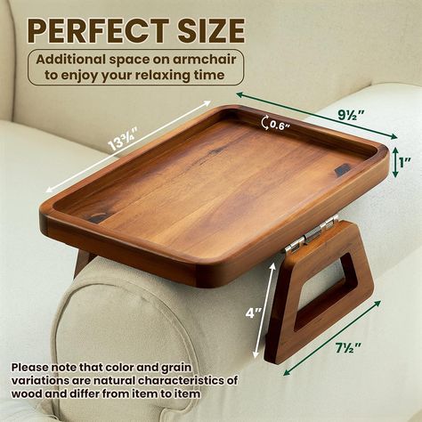 Acacia Wood Sofa Armrest Tray -Sofa Arm Tray Table Clip - Couch Arm Table for Wide Couches - Wooden Side Tables for Small Spaces for Eating and Drink (Rectangular, Acacia) Wide Couch, Couch Side Table, Armrest Table, Sofa Arm Tray, Couch Arm Table, Arm Rest Table, Wooden Side Tables, Table Clips, Table For Small Space