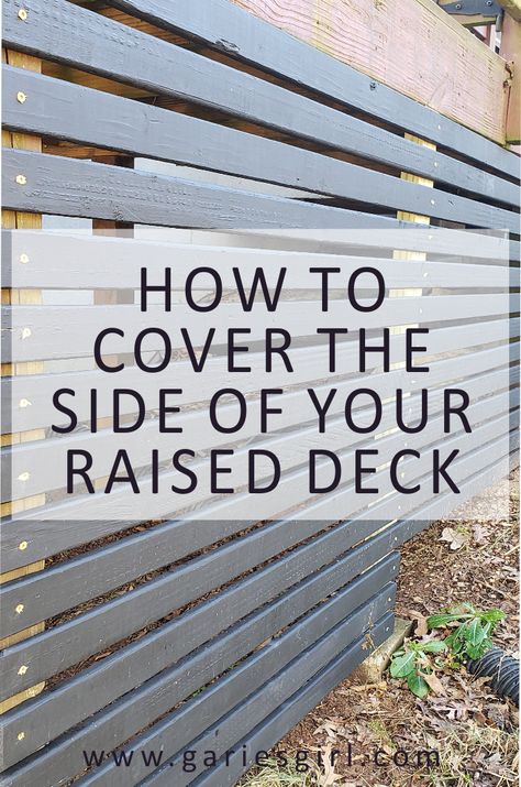 Garden Bed Around Deck, Horizontal Boards Under Deck, Finish Under Deck, Under Deck Closure Ideas, Bottom Of Porch Ideas, Closing Off Under Deck, How To Hide Under Deck Area, Under Deck Fencing Ideas, Diy Under Deck Ideas