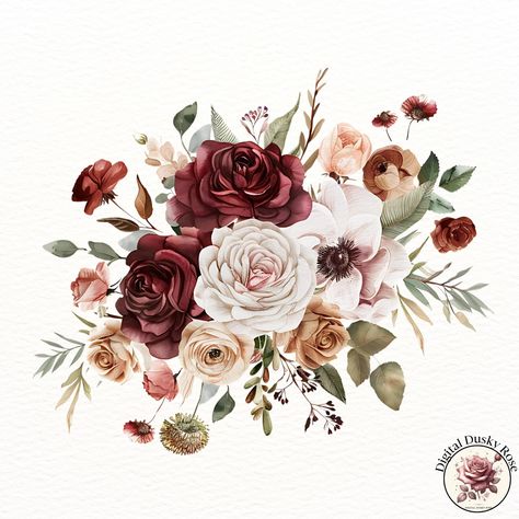 Watercolor Pink Maroon Roses Bouquet Clipart: Flower Blooms with Lush Greenery, Botanical Bundle for Wedding and Blush-Themed Projects https://digitalduskyrose.etsy.com/listing/1789457014 Bring elegance and romance to your designs with our Watercolor Pink Maroon Roses Bouquet Clipart! This stunning botanical bundle features delicate pink and maroon roses paired with lush greenery, making it perfect for creating beautiful wedding invitations, blush-themed decor, scrapbooking layouts, and mor... Wedding Binder Ideas, Maroon Roses, Pink And Maroon, Bouquet Clipart, Binder Ideas, Wedding Binder, Floral Png, Roses Bouquet, Flower Wedding Invitation