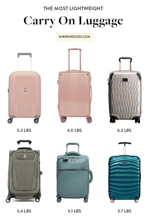 how to choose the best lightweight luggage. carry on suitcases these days need to compact, light and durable. but it can be hard finding carry-on bags under 8 pounds! here are the best luggage brands to find lightweight suitcases. #luggage #carryonluggage #suitcases #lightweightluggage Luggage Design Ideas, Small Luggage Suitcases, Women’s Luggage, Best Carry On Suitcase, Best Carry On Luggage For Women, Cute Luggage For Women, It Luggage, International Carry On Luggage, Best Luggage Brands