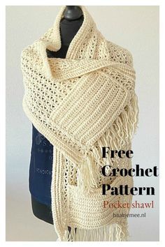 Airy Crochet Stitch, Crochet Pocket Shawl Pattern Free, Crochet Pocket Shawl, Crocheted Shawls, Prayer Shawl Patterns, Crochet Prayer Shawls, Pocket Shawl, Crochet Pocket, Pocket Scarf