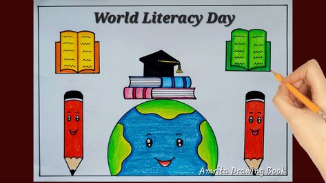 World Literacy Day Poster Drawing, How to Draw International Literacy Day, Vishwa Saksharta Diwas #literacy #education #world #international #poster #drawing Literacy Day Drawing, Literacy Day Poster, World Literacy Day, International Literacy Day, Creative Drawings, Literacy Day, Easy Drawings For Kids, Floral Wallpaper Phone, Drawing Book