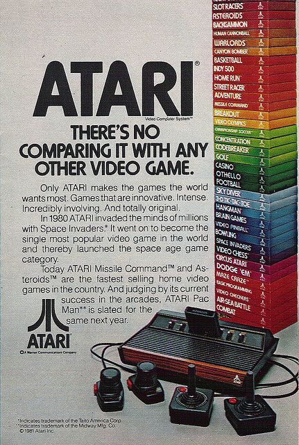 Atari 2600 ad, 1981 (wish there could still be good old fashioned video games like these) Old Posters, Atari Games, Vintage Video Games, New Retro Wave, Atari 2600, Old Computers, Retro Videos, Retro Ads, Retro Video Games