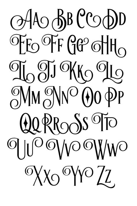 Fancy Calligraphy Alphabet Fonts, New Years Fonts Alphabet, Unique Calligraphy Ideas, Cursive Hand Lettering, Old English Alphabet, Hand Lettering Alphabet Fonts, Lettering Styles Alphabet, Fonts Script, Fonts Calligraphy