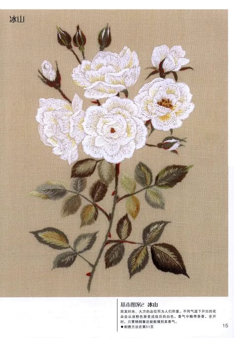 Satin stitch white rose embroidery pattern – JPCrochet Flowers Hand Embroidery, Types Of Embroidery Stitches, Flower Table Runner, Embroidery Designs Cute, Rose Embroidery Pattern, Rose Mirror, Embroidered Roses, Hardanger Embroidery, Embroidery Book