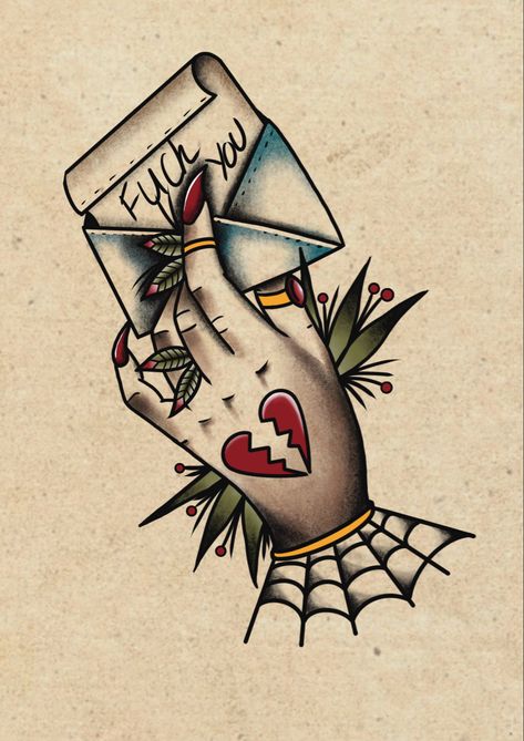 Tattoo Ideas - Tattoo Design - Love Tattoo - Digital Art - Tattoo Inspo - Hand Tattoo - Letter Tattoo - Love Letter Tattoo - Traditional Tattoo - Old School - Black and Grey Tattoo - Colour Tattoo - Spiderweb - Heartbreak Spiderweb Trad Tattoo, Traditional Love Letter Tattoo, American Traditional Gothic Tattoos, Traditional Love Tattoo, Tattoo Spiderweb, Traditional Tattoo Lettering, Traditional Tattoo Love, Love Letter Tattoo, Traditional Heart Tattoos