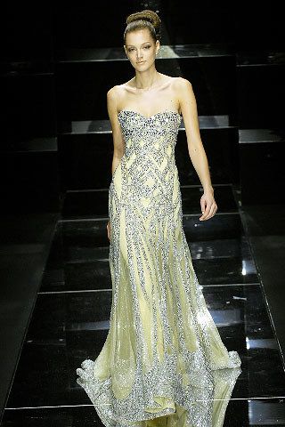 Elie Saab Spring 2008 Couture Fashion Show - Kamila 2008 Couture, Colour Blocking Fashion, Elie Saab Spring, Elie Saab Couture, 파티 드레스, High Fashion Looks, Feminine Dress, Yellow Fashion, Bridal Couture