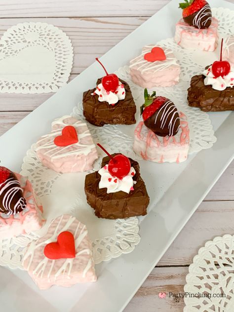 Little Debbie Valentine Cakes, Mini Valentine Heart cakes, easy best Valentine party ideas, easy best Valentine day recipe ideas, no bake Valentine heart cake, easy Valentine's day ideas for kids Little Debbie Valentine Ideas, Valentines Day Small Cakes, Valentines Little Debbie Cakes, Small Heart Cakes Valentines Day, Mini Heart Tin Cakes, Dessert Buffet Table, 30 Cake, Heart Cakes, Chocolate Candy Melts