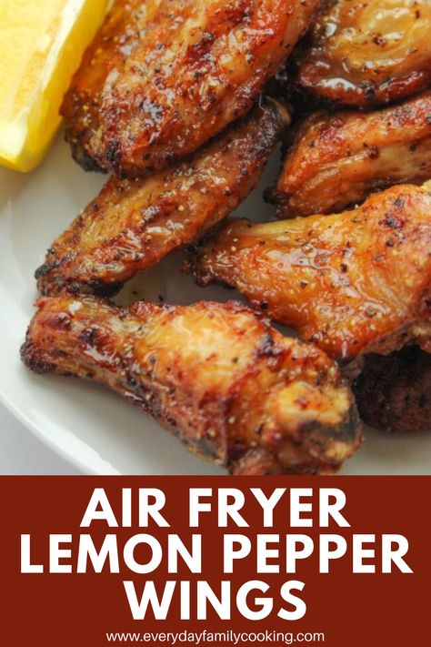 Lemon pepper wings cooked in the air fryer. Air Fryer Lemon Pepper Wings, Pepper Chicken Wings, Fresh Appetizers, Wings Recipes, Wings Chicken, Lemon Pepper Chicken Wings, Lemon Pepper Wings, Tender Meat, Popular Appetizers