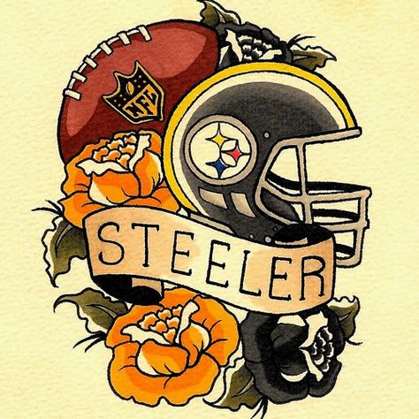 Steelers Tattoos, Tshirt Design Inspiration, Mom Tattoos, Logo Illustration, American Traditional, Custom Illustration, Contest Design, Yellow Roses, Traditional Tattoo