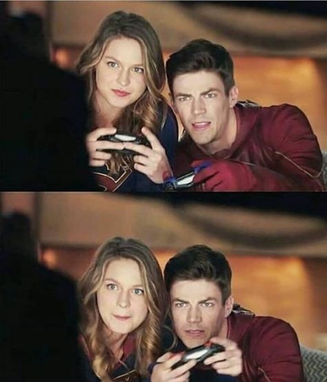 Barry And Kara, Flash Funny, Dc Comics Series, Superhero Shows, Melissa Supergirl, Kara Danvers Supergirl, The Flash Grant Gustin, Dc Tv Shows, Supergirl Dc