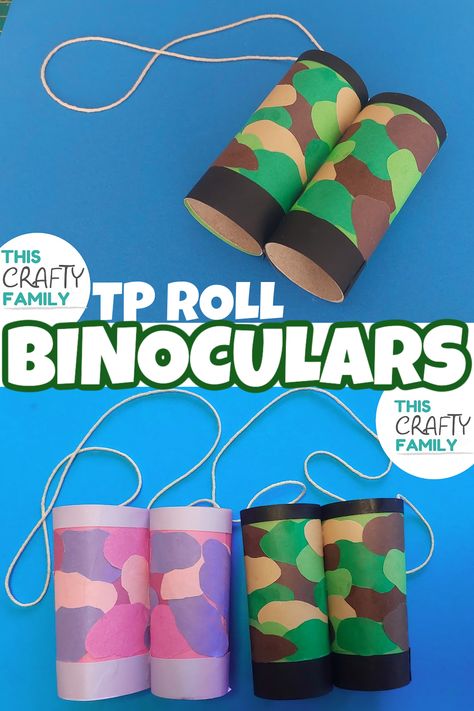 Bug Crafts For Toddlers, Camping Crafts For Toddlers, Easy Camping Crafts, Binoculars Craft, Crafts For Toddlers Easy, Camo Crafts, Camping Crafts Preschool, Binocular Craft, Hunting Crafts