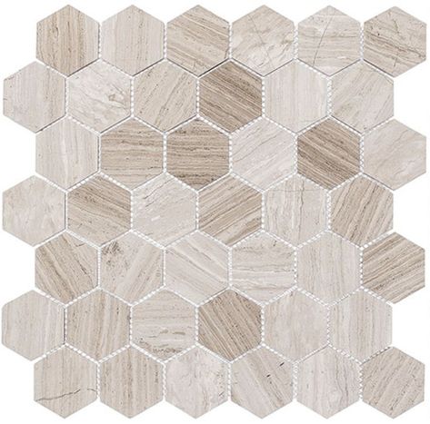 Colonial Series 2" Hex from Glazzio Tile. Love it? Visit our showroom to see it in person or visit our website to start your remodel today! https://buildersflooringanddesign.com/ Glazzio Tiles, Grout Colors, Stone Mosaic Wall, Statement Tiles, Natural Stone Mosaic, Mosaic Backsplash Kitchen, Hexagon Mosaic Tile, Stone Mosaic Tile, Mosaic Wall Tiles