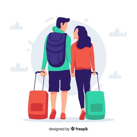 Flat couple traveling Free Vector | Free Vector #Freepik #freevector #travel Traveling Couple, Apple Picture, Travel Clipart, Couple Activities, Travel Drawing, Travel Icon, Cute Couple Drawings, App Design Inspiration, Couple Illustration