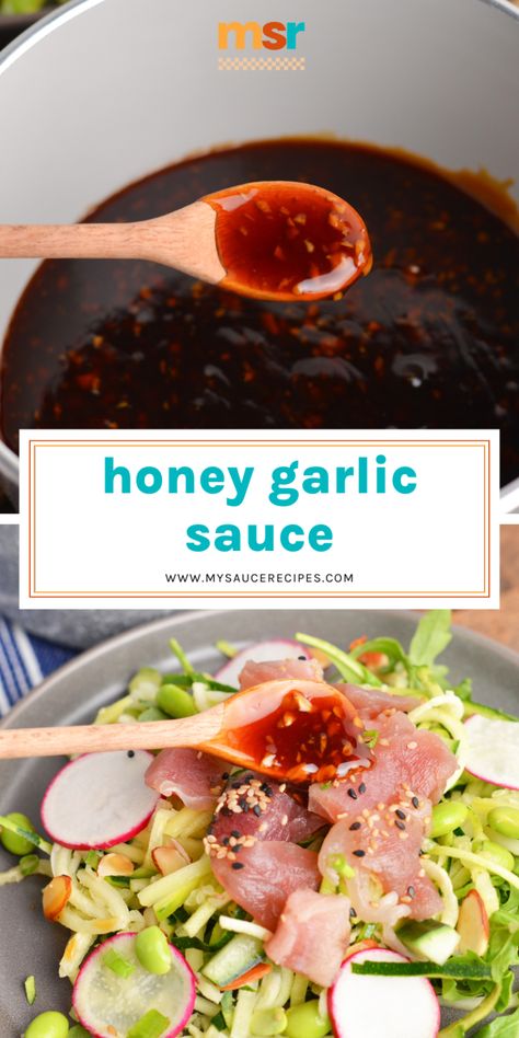 If you want a sweet and savory sauce for your proteins and vegetables, this EASY Honey Garlic Sauce recipe is the sauce for you! Homey Garlic Sauce Recipe, Healthy Honey Garlic Sauce, Honey Garlic Lemon Pepper Sauce, Healthy Sauce For Rice, Honey Garlic Stir Fry Sauce, Chinese Garlic Sauce Recipe, Sauce For Rice And Veggies, Sauce For Rice Easy, Sauce Recipes For Rice